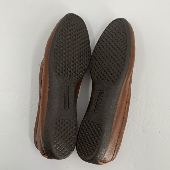 Minnetonka Moccasin brown leather shoe flat woven comfort USA slip-on women 10 - Picture 6 of 7